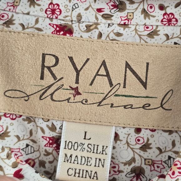 Ryan Michael Women’s Silk Cream Red Floral Snap Long Sleeve Western Shirt Sz L - Picture 5 of 10